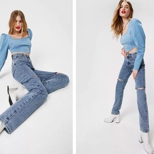 NastyGal Ripped Straight Leg Mom Jeans